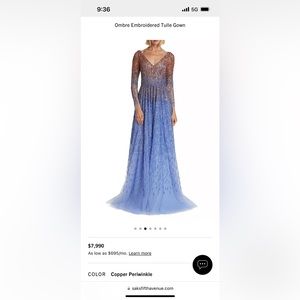 Pamella Roland Copper to Periwinkle Ombre Embroidered Tulle Gown